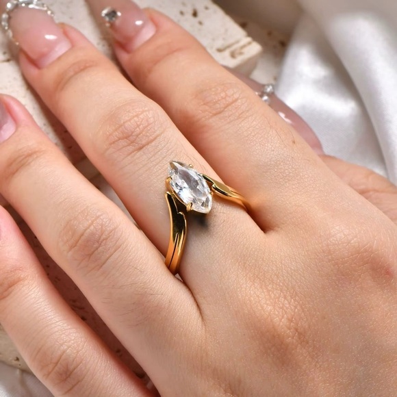 18K Gold Plated Marquise CZ Ring - Picture 6 of 8